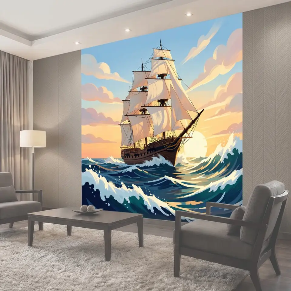 Фотообои Парусник в морском закате