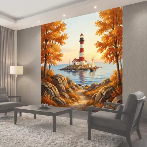 Фотообои Осенний маяк у моря