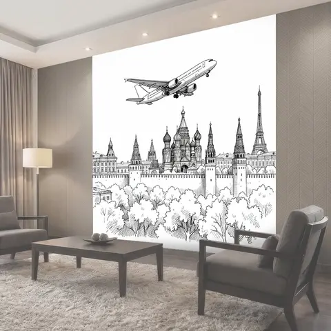 Фотообои Полет над московским пейзажем