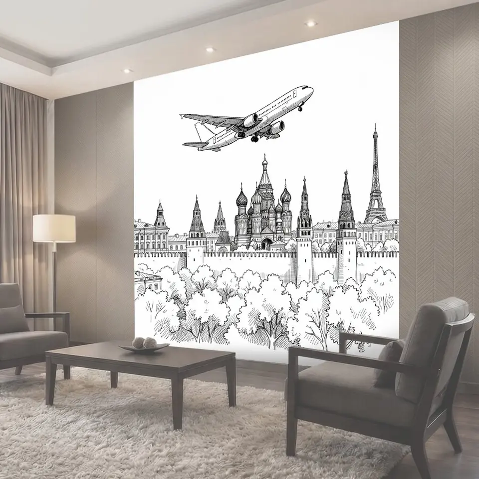 Фотообои Полет над московским пейзажем