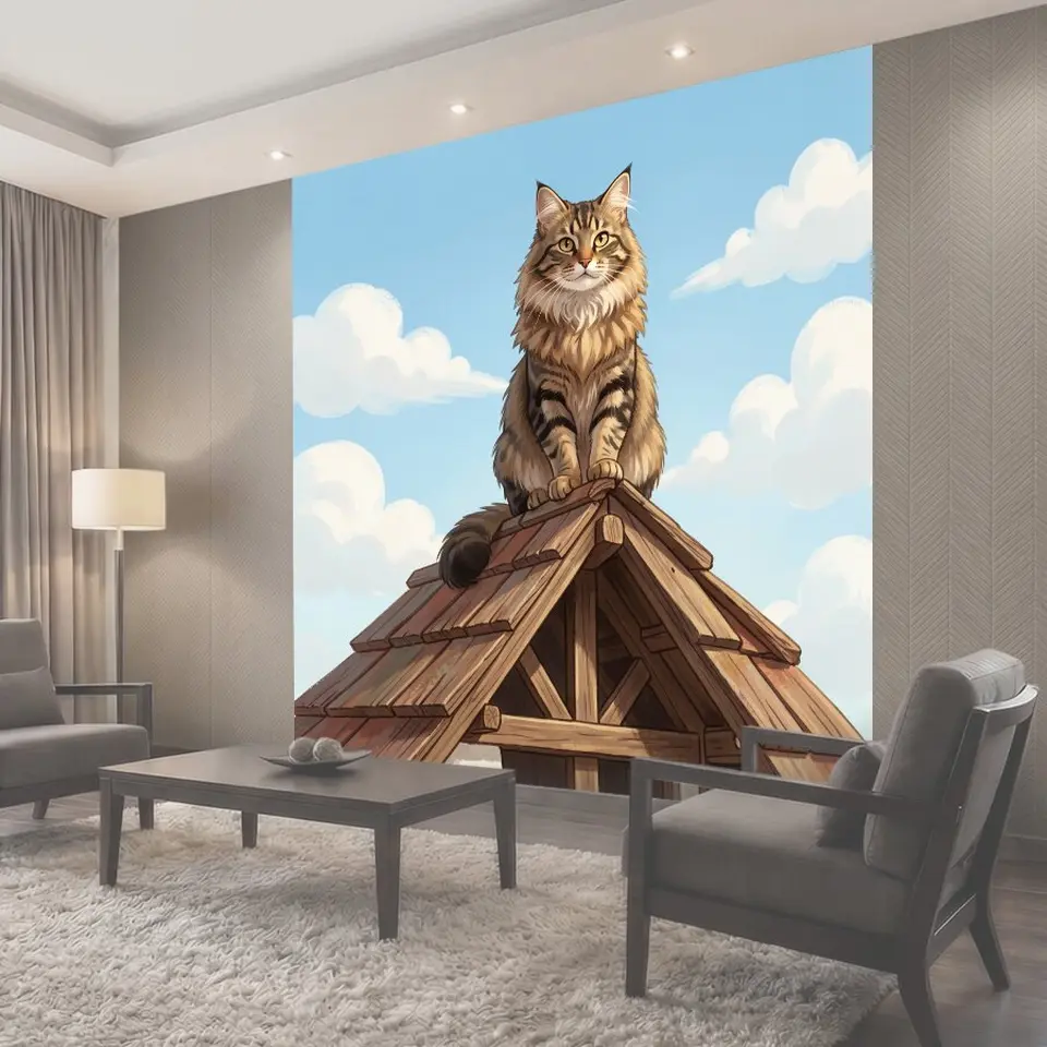 Фотообои Полосатый кот на крыше