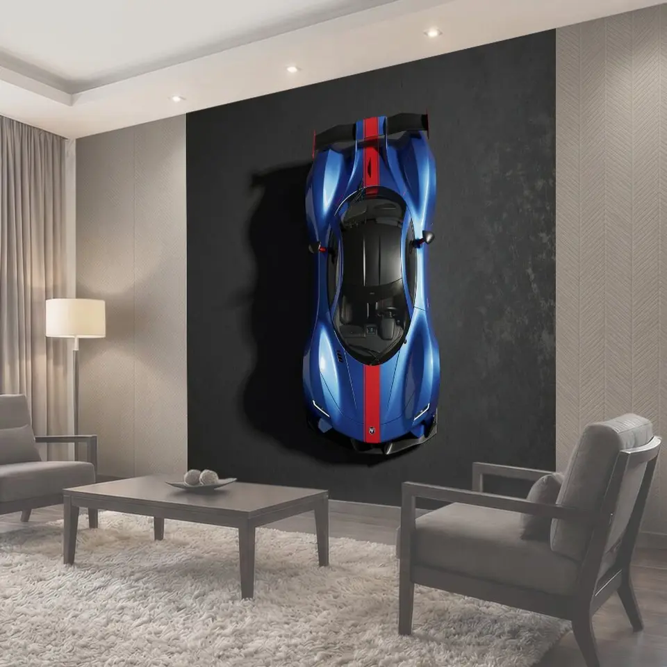 Фотообои Синий спортивный автомобиль сверху