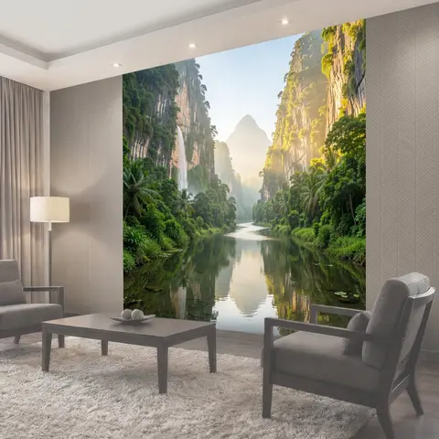 Фотообои Тропическая долина с водопадом