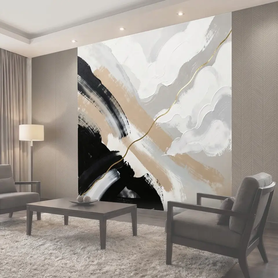 Фотообои Абстрактные мазки с золотой линией