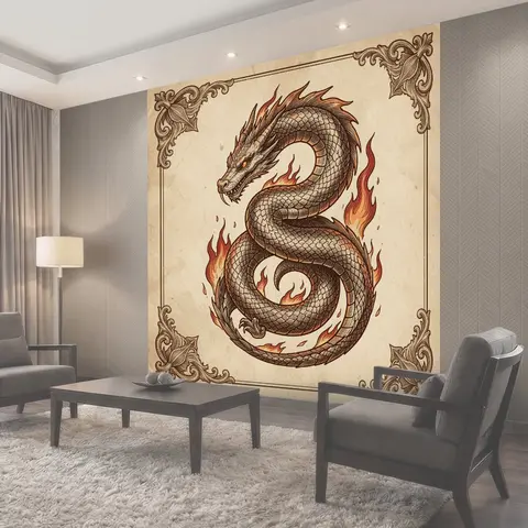 Фотообои Дракон в огненном орнаменте