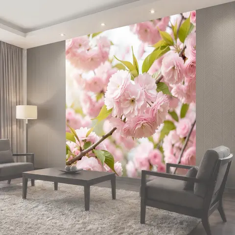 Фотообои Розовые цветущие ветви сакуры