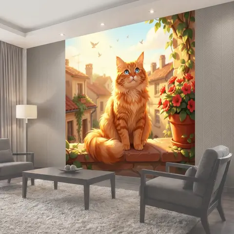 Фотообои Рыжий кот на солнечном балконе