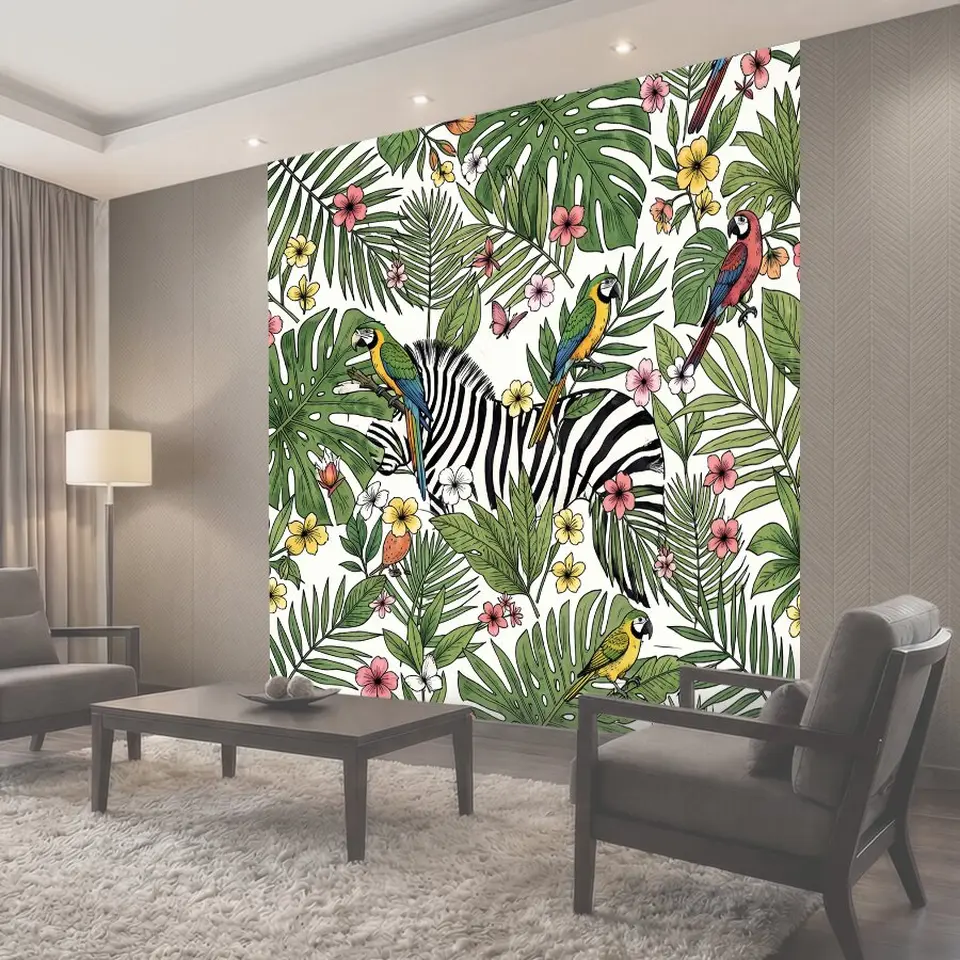 Фотообои Экзотические птицы среди листвы