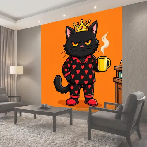 Фотообои Суровый чёрный кот с короной