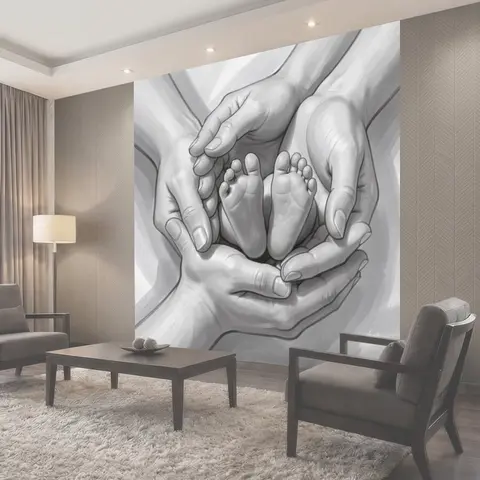 Фотообои Родительские руки с младенческими ножками