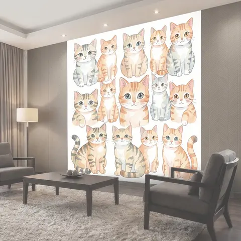 Фотообои Акварельные котики в узоре