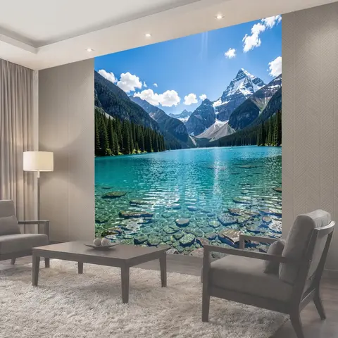 Фотообои Альпийское озеро и заснеженные горы