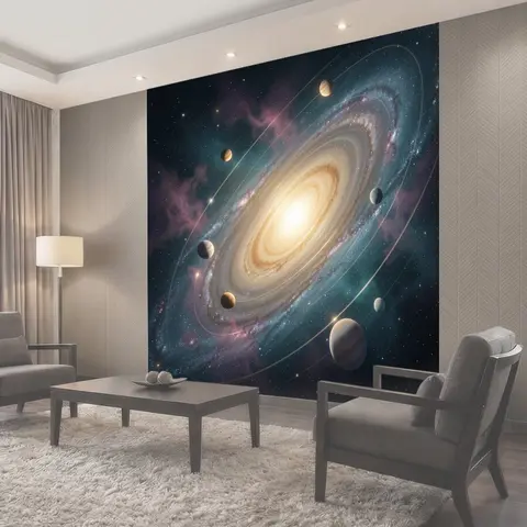 Фотообои Космическая галактика с планетами