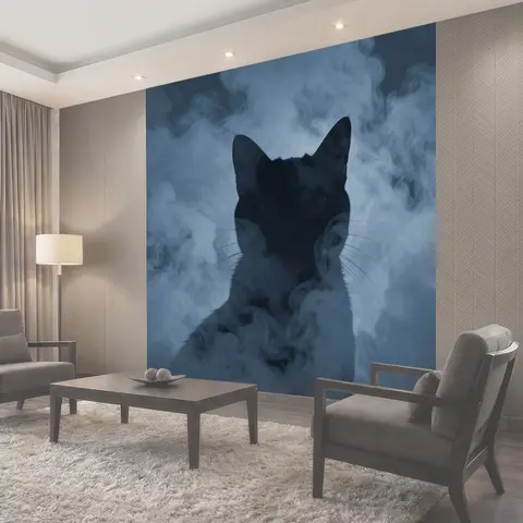 Фотообои Черный кот в клубах дыма