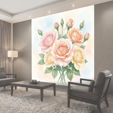 Фотообои Нежный букет роз акварелью