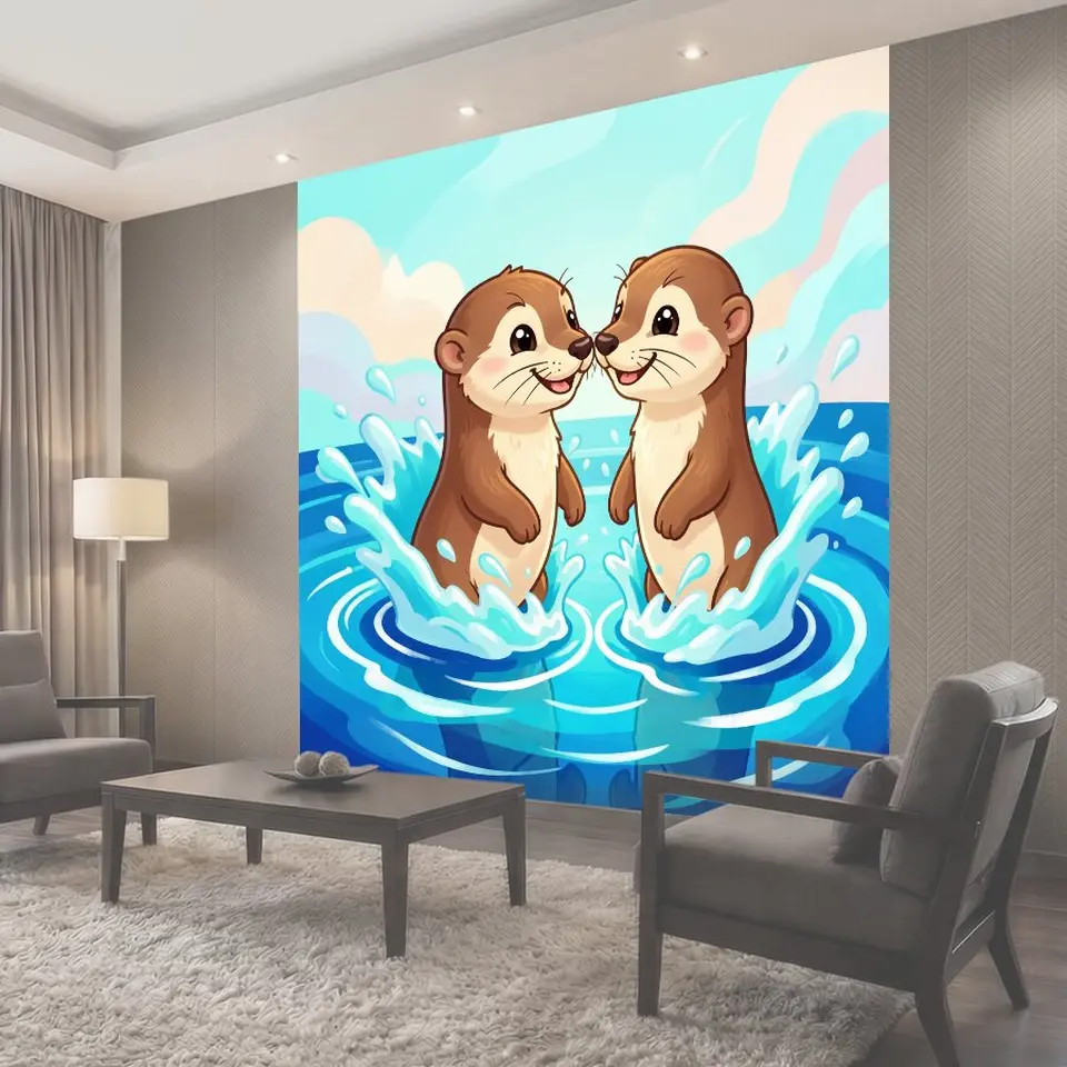 Фотообои Две выдры в воде