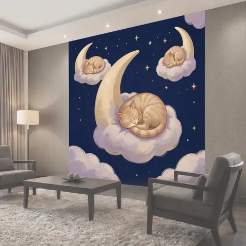 Фотообои Котята на лунах среди звезд