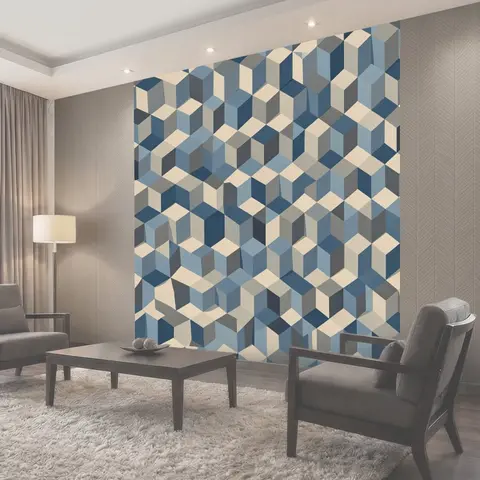 Фотообои Кубический 3D-паттерн в синих тонах