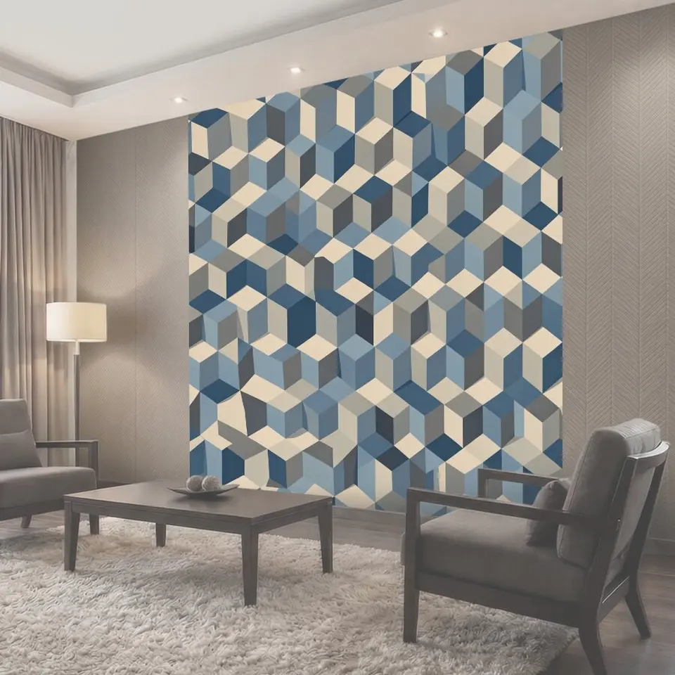 Фотообои Кубический 3D-паттерн в синих тонах