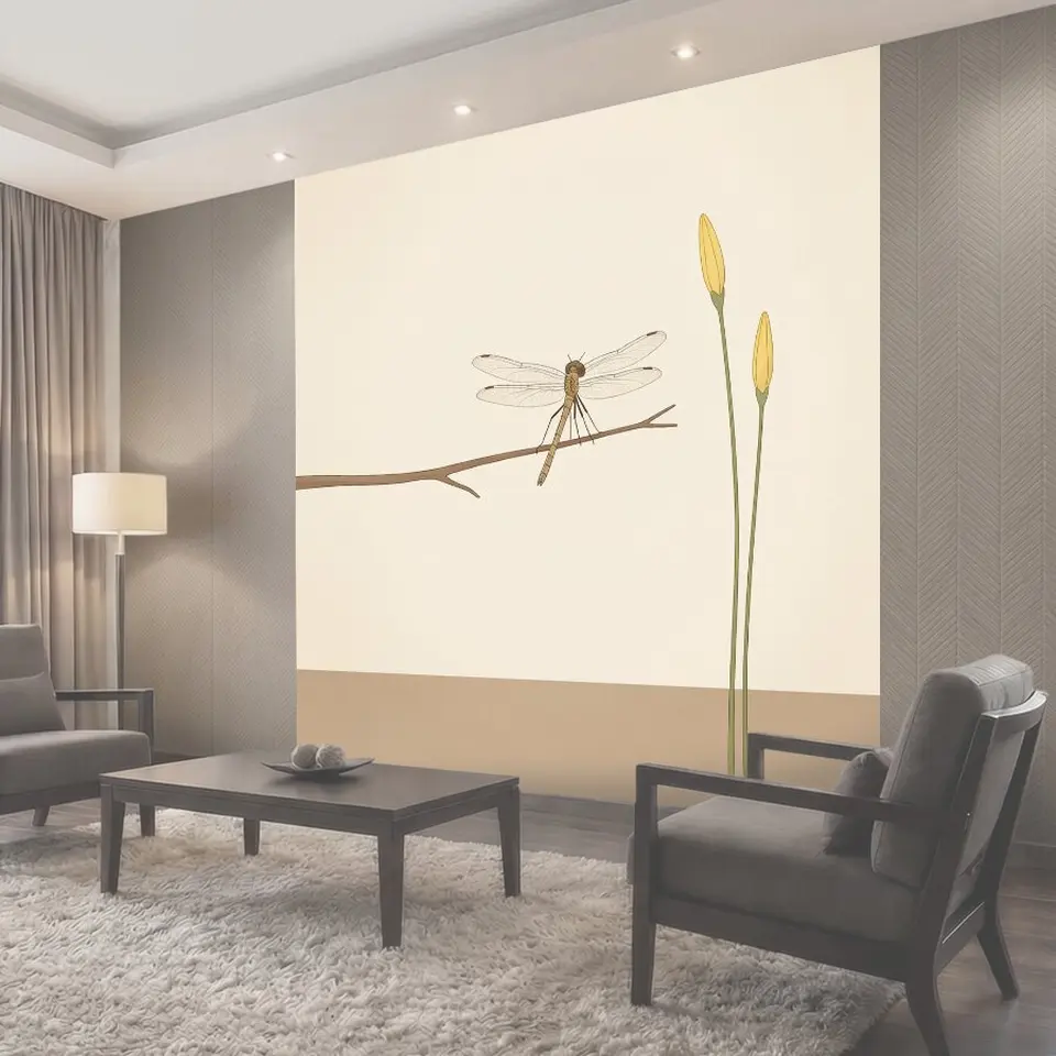 Фотообои Стрекоза на ветке и бутоны