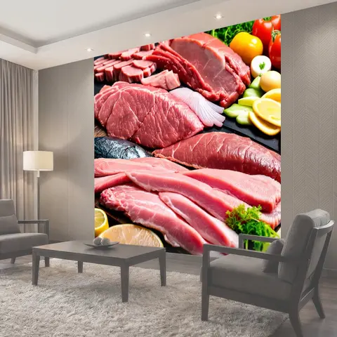 Фотообои С изображениями различных типов мяса и рыбы