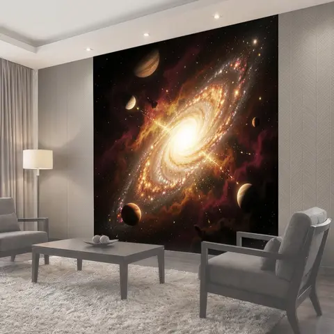 Фотообои Спиральная галактика и планеты