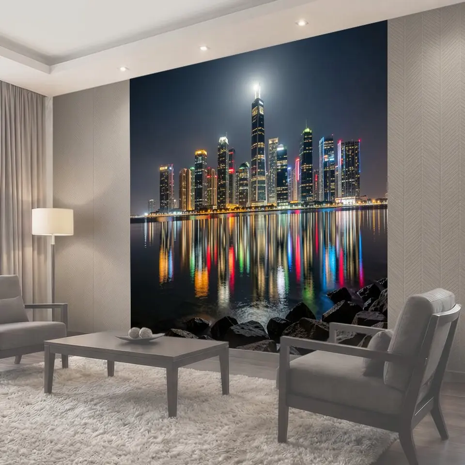 Фотообои Ночной городской skyline у воды