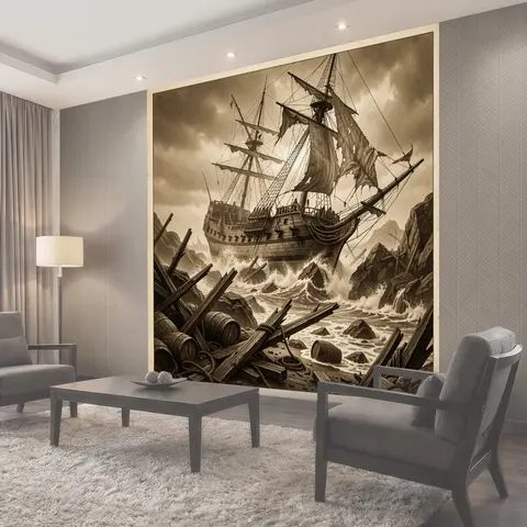 Фотообои Старинный фрегат у берега