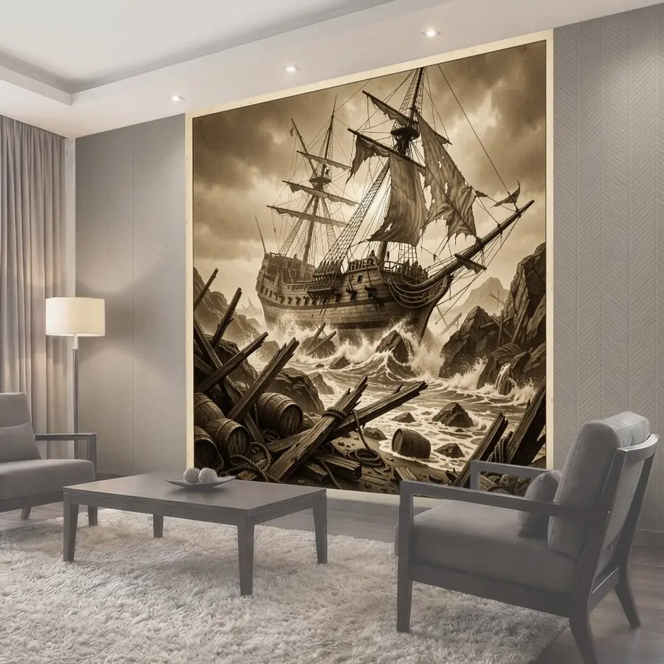 Фотообои Старинный фрегат у берега
