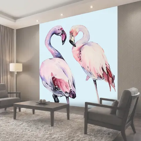 Фотообои Акварельная живопись Flamingo Две розовые фламинго птицы акварель