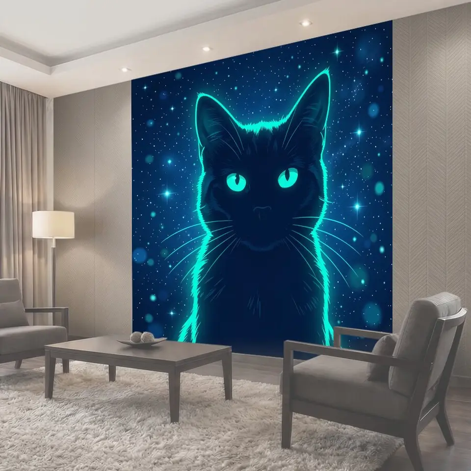 Фотообои Космический кот с неоновыми глазами