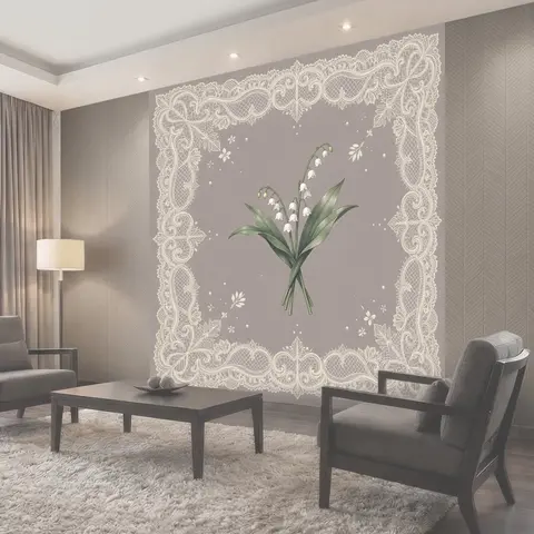 Фотообои Ландыши в кружевной рамке