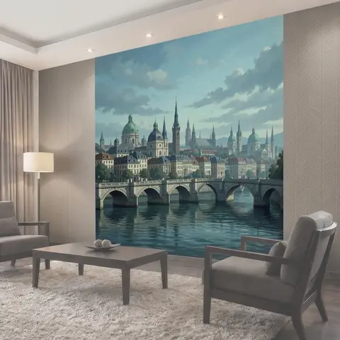 Фотообои Старый город и мост через реку