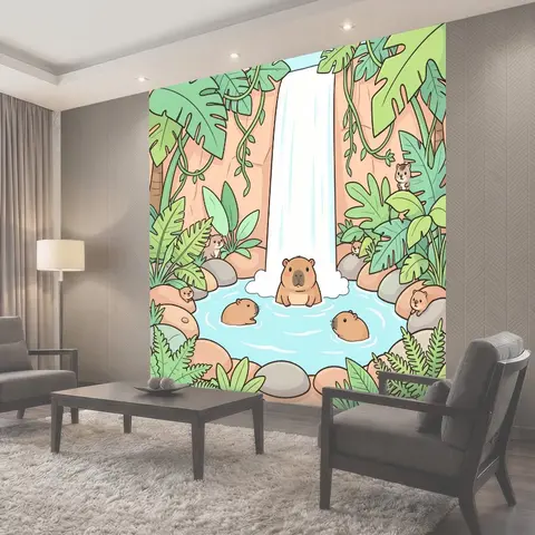Фотообои Тропический водопад с капибарами