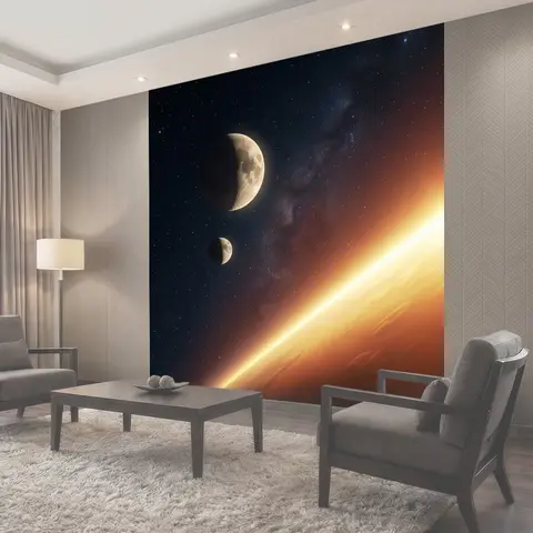 Фотообои Космический пейзаж с двумя спутниками