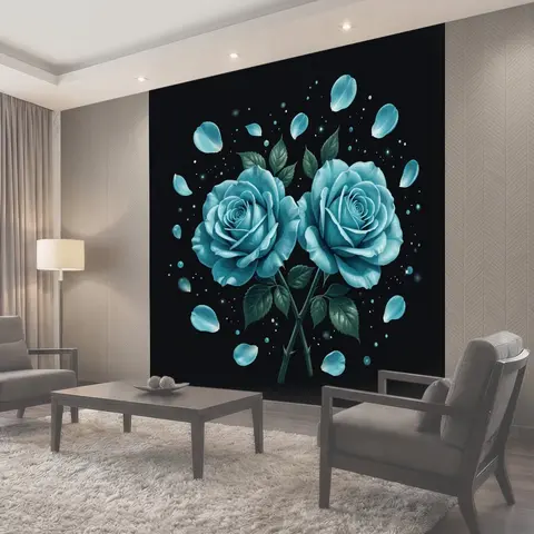 Фотообои Нежные бирюзовые розы с блёстками