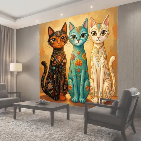 Фотообои Три декоративные кошки с узорами