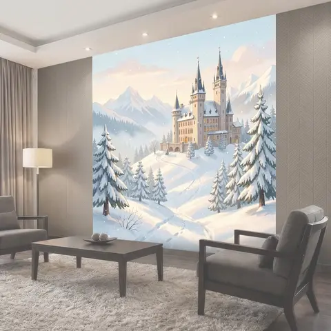 Фотообои Заснеженный замок в горах