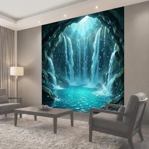 Фотообои Сказочный водопад в тропической пещере