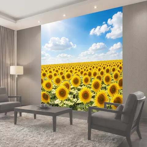 Фотообои Солнечный луг под облачным небом