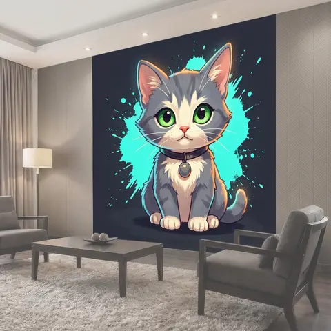 Фотообои Милый серый котенок с зелеными глазами