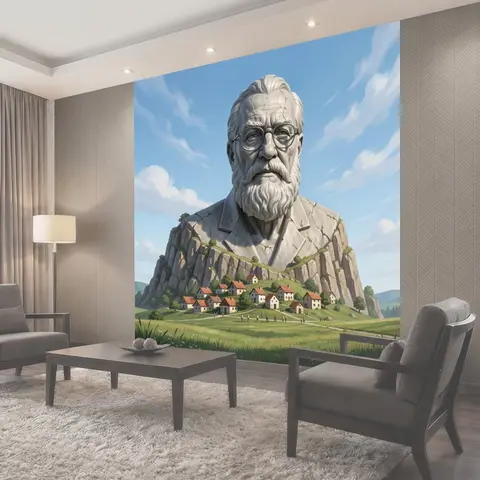 Фотообои Каменный мудрец над деревней