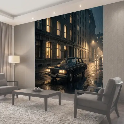 Фотообои Винтажный автомобиль на ночной улице