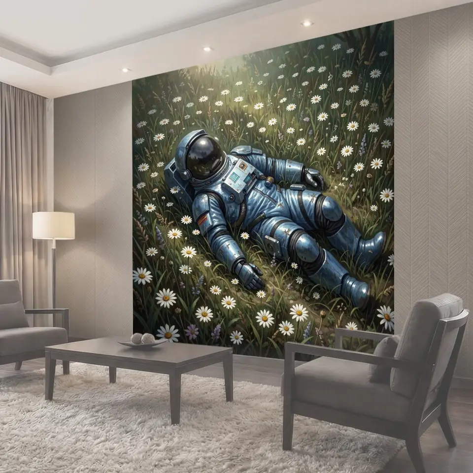 Фотообои Космонавт на цветущем лугу