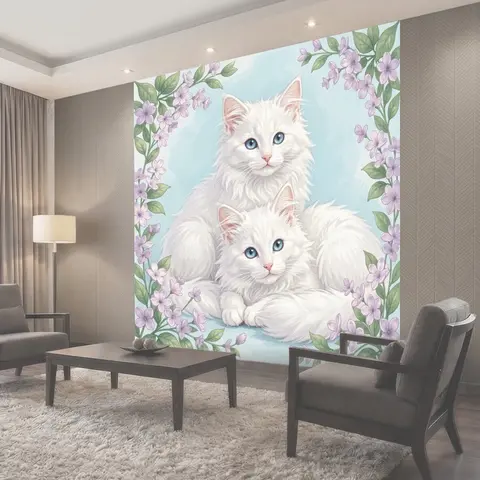 Фотообои Белые котята среди сирени