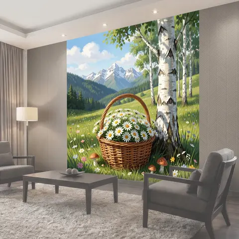 Фотообои Летний горный луг с ромашками
