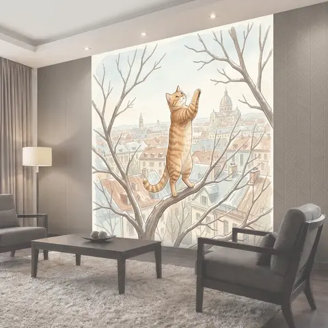Фотообои Рыжий кот на ветке