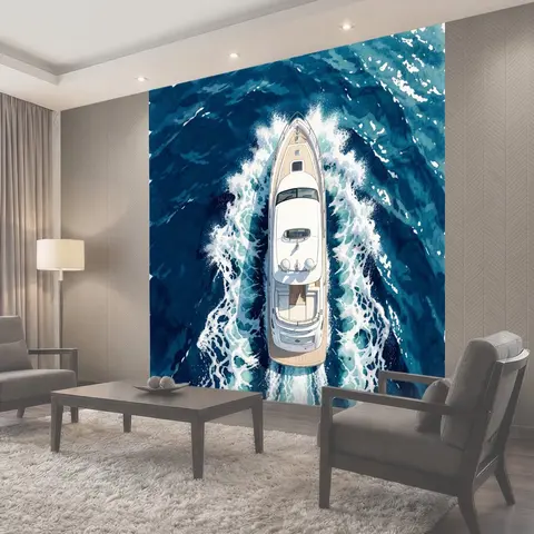 Фотообои Белая яхта в синем море