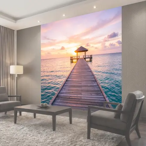 Фотообои Причал в море на закате