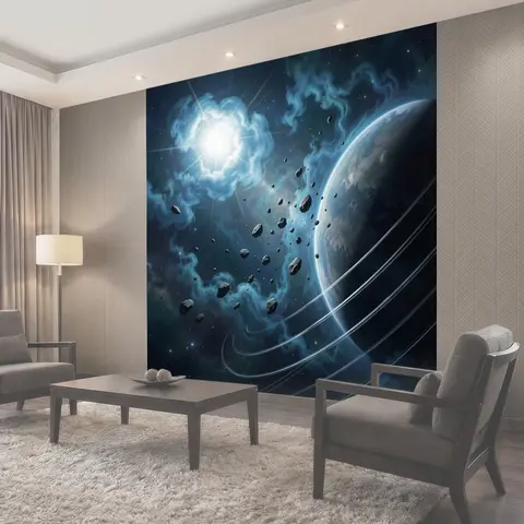 Фотообои Космос с планетой и астероидами